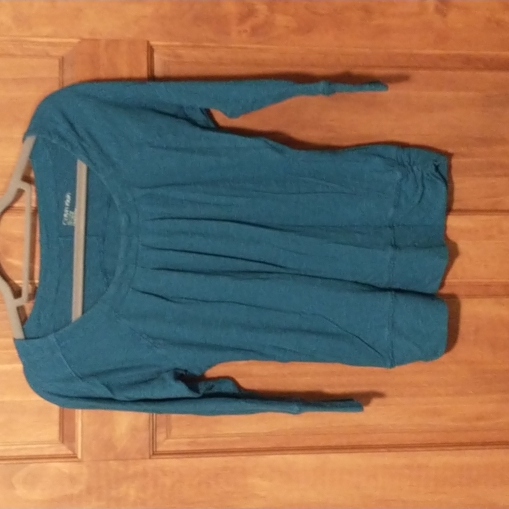 Calvin Klein women's size S 3/4 sleeve cotton blend top w side ruching
